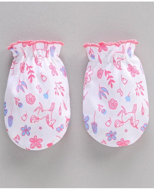 Babyhug 100%Cotton Cap Mittens & Booties Unicorn Print Pink - Diameter 10.5 cm