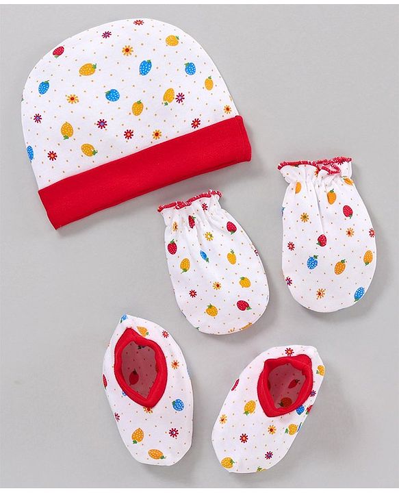 Babyhug 100% Cotton Cap Mitten & Booties Set Blue - Diameter 10 cm