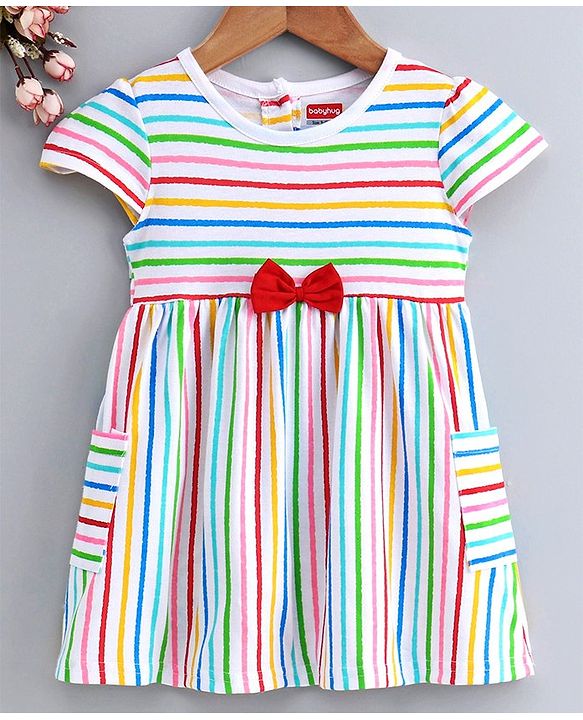 Babyhug Cap Sleeves Striped Frock - Multicolor
