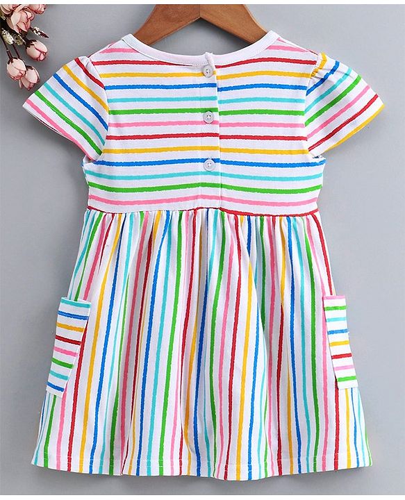 Babyhug Cap Sleeves Striped Frock - Multicolor