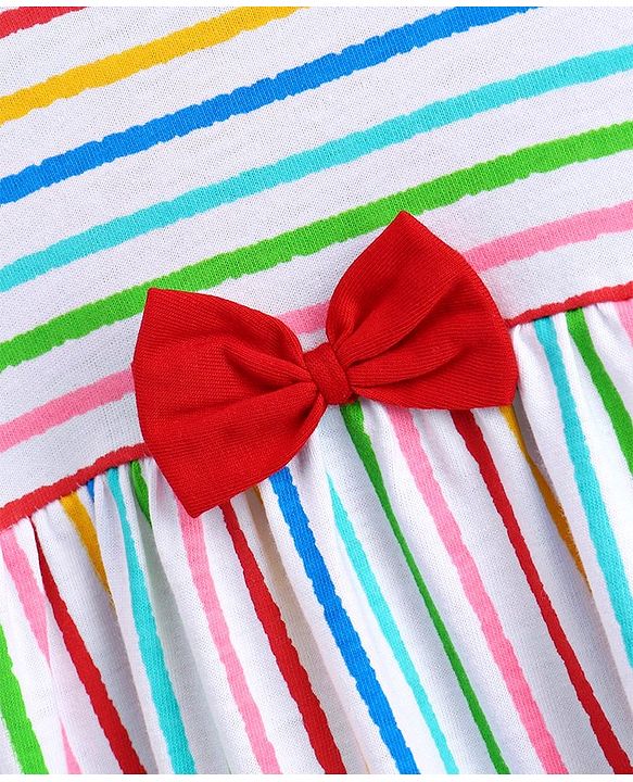 Babyhug Cap Sleeves Striped Frock - Multicolor