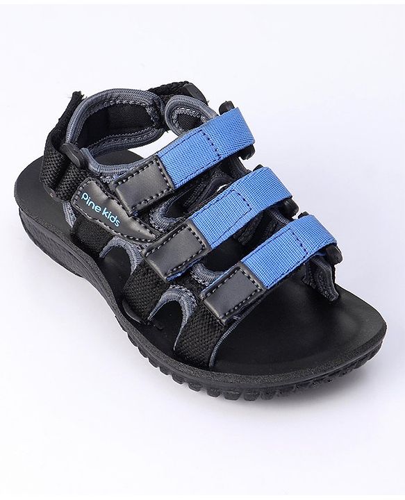 Pine Kids Sandals With Triple Velcro Closure - Blue Black