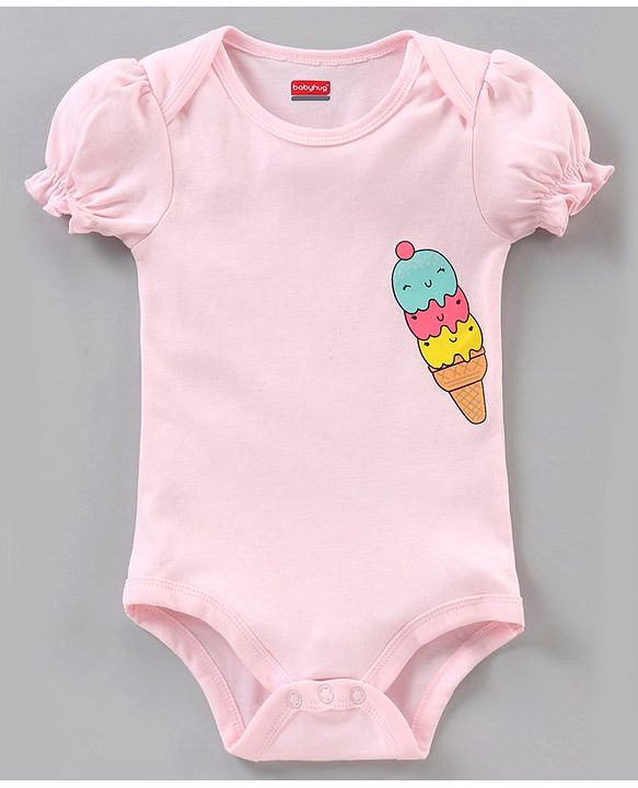 Babyhug 100% Cotton Puff Sleeves Onesies Pack of 5 - Multicolour