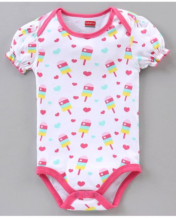 Babyhug 100% Cotton Puff Sleeves Onesies Pack of 5 - Multicolour