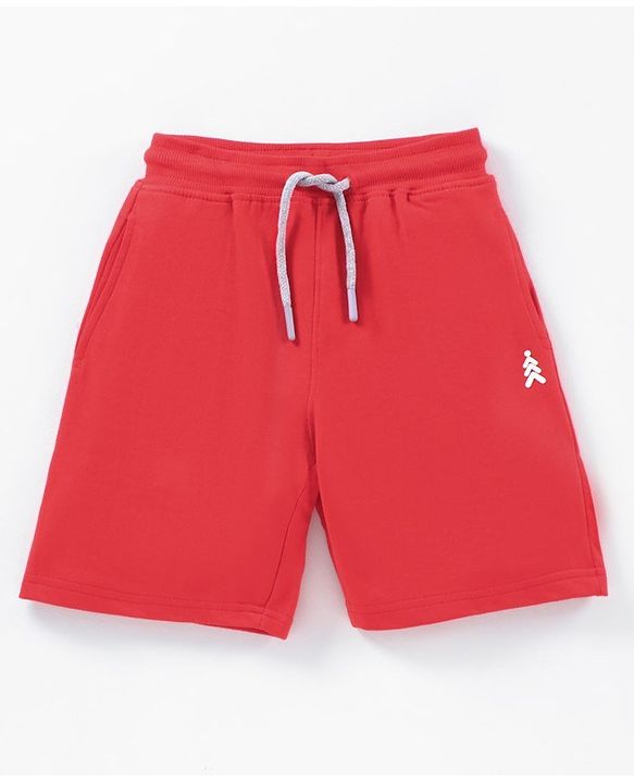 Pine Kids 100%Cotton Above Knee Length Biowashed Shorts With Drawstring Pack of 2 - Red Black
