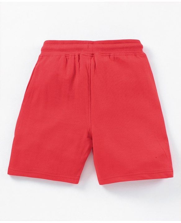 Pine Kids 100%Cotton Above Knee Length Biowashed Shorts With Drawstring Pack of 2 - Red Black