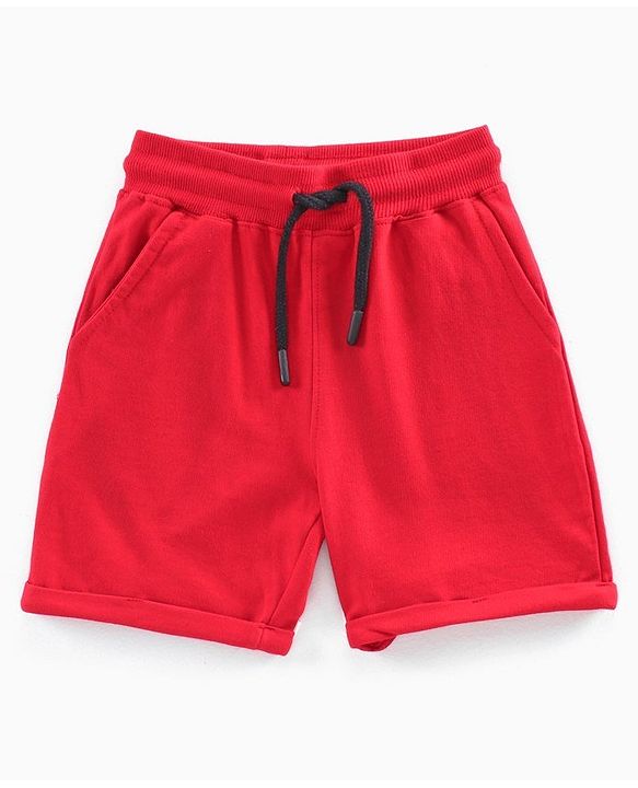 Pine Kids 100%Cotton Above Knee Length Biowashed Shorts With Drawstring - Red