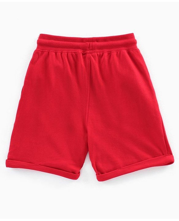 Pine Kids 100%Cotton Above Knee Length Biowashed Shorts With Drawstring - Red