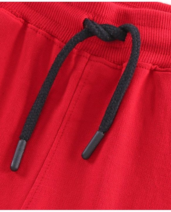 Pine Kids 100%Cotton Above Knee Length Biowashed Shorts With Drawstring - Red
