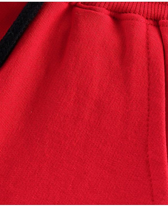 Pine Kids 100%Cotton Above Knee Length Biowashed Shorts With Drawstring - Red