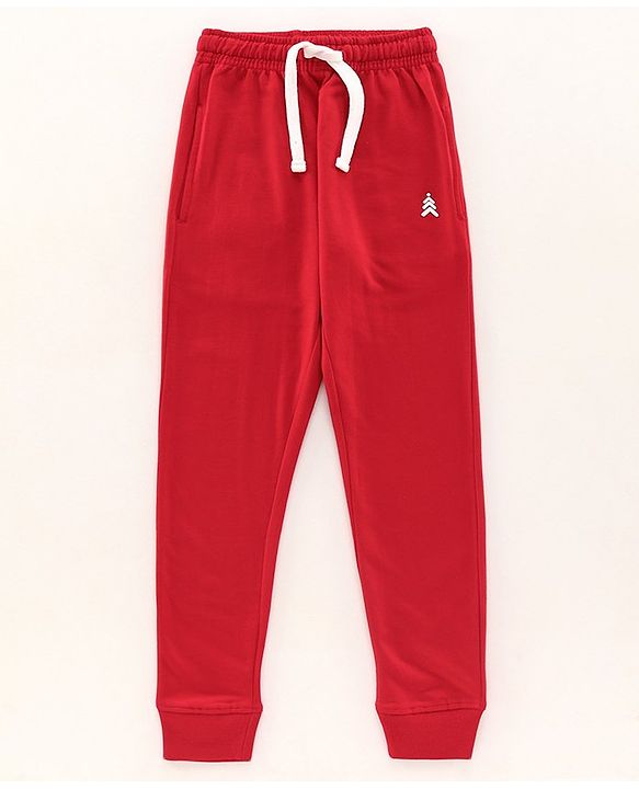 Pine Kids Full Length 100% Cotton Biowashed Solid Lounge Pants Pack Of 2 - Red Blue