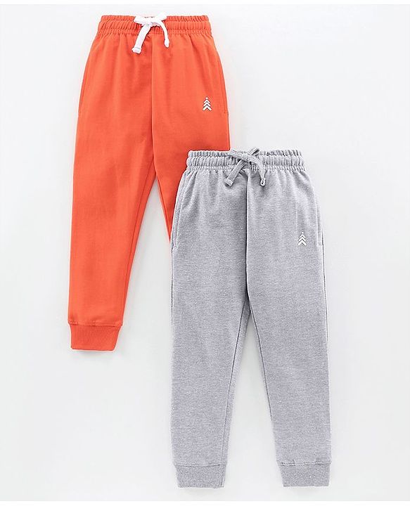 Pine Kids 100% Cotton Full Length Biowashed Lounge Pants Pack of 2 - Grey Orange