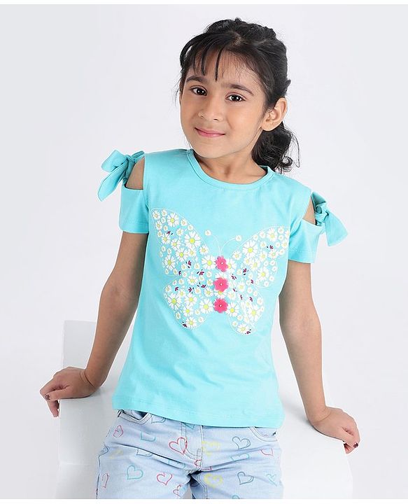 Babyhug Half Sleeves Top Butterfly Print - Blue