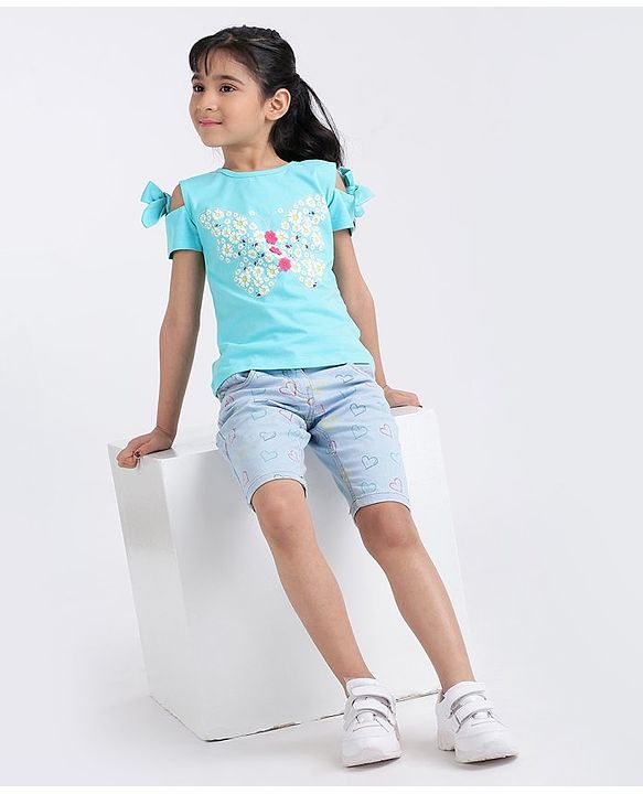Babyhug Half Sleeves Top Butterfly Print - Blue