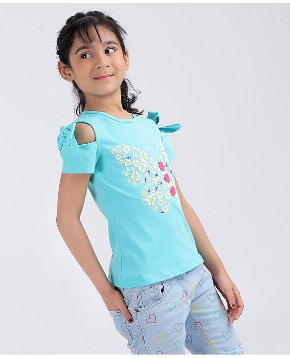 Babyhug Half Sleeves Top Butterfly Print - Blue
