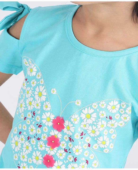Babyhug Half Sleeves Top Butterfly Print - Blue