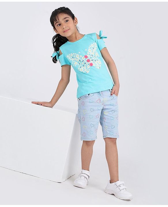 Babyhug Half Sleeves Top Butterfly Print - Blue