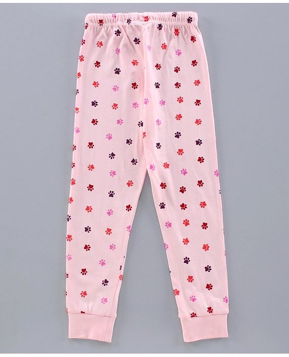 Pine Kids Full Sleeves Biowashed Night Suit Paw Print - Pink