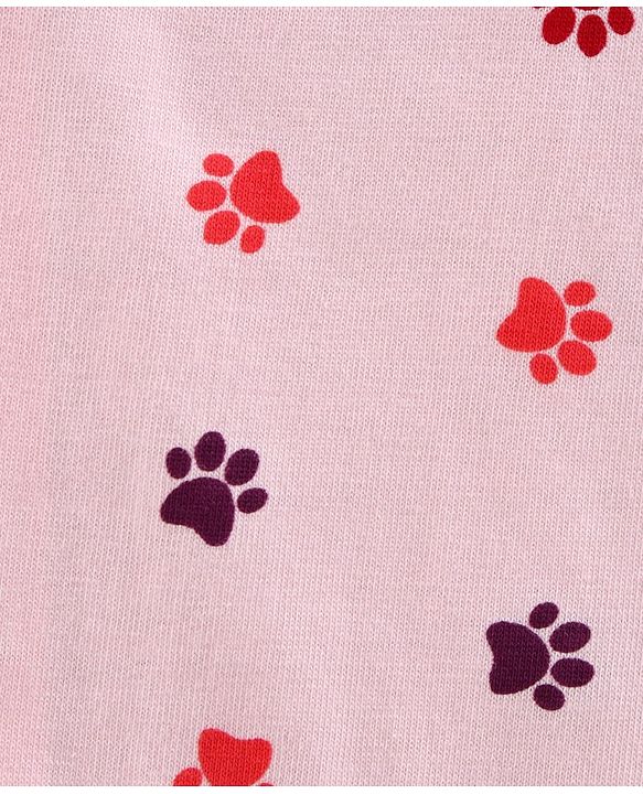 Pine Kids Full Sleeves Biowashed Night Suit Paw Print - Pink