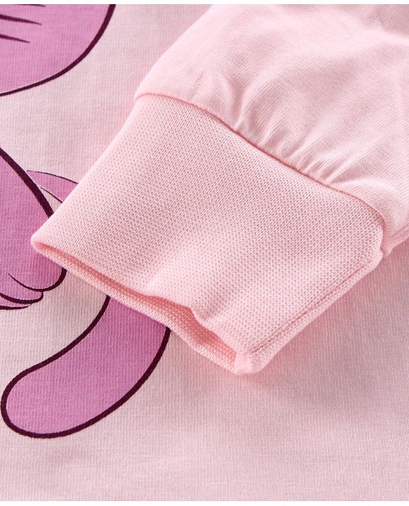 Pine Kids Full Sleeves Biowashed Night Suit Paw Print - Pink