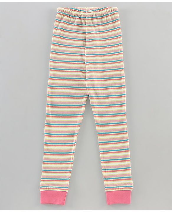 Pine Kids Full Sleeves Biowashed Night Suit Space Print Striped - Yellow