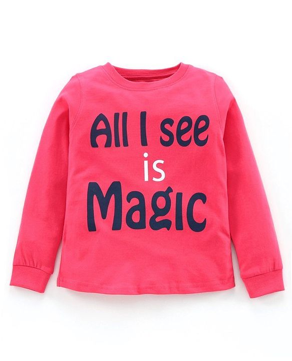 Pine Kids Full Sleeves Biowashed Night Suit Text Print - Pink Navy Blue