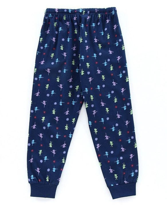 Pine Kids Full Sleeves Biowashed Night Suit Text Print - Pink Navy Blue