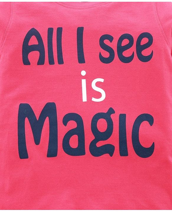Pine Kids Full Sleeves Biowashed Night Suit Text Print - Pink Navy Blue