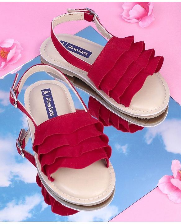 Pine Kids Party Wear Sandals - Red