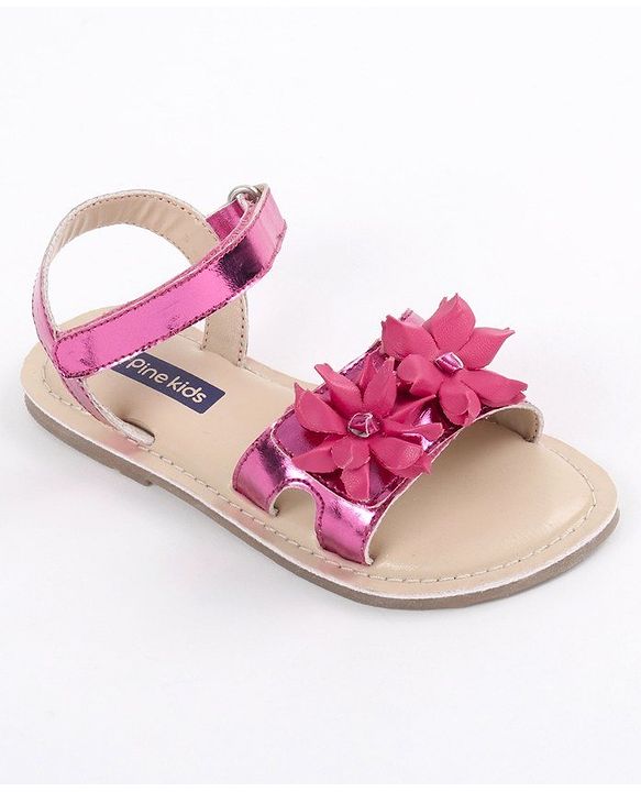 Pine Kids Party Wear Sandals Floral Detail - Pink