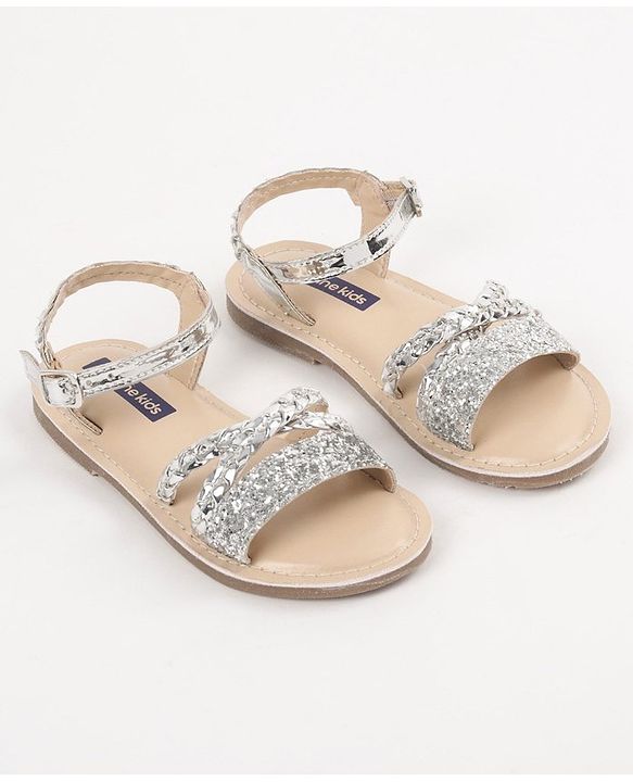 Pine Kids Party Wear Sandals Cutwork Detail - Silver