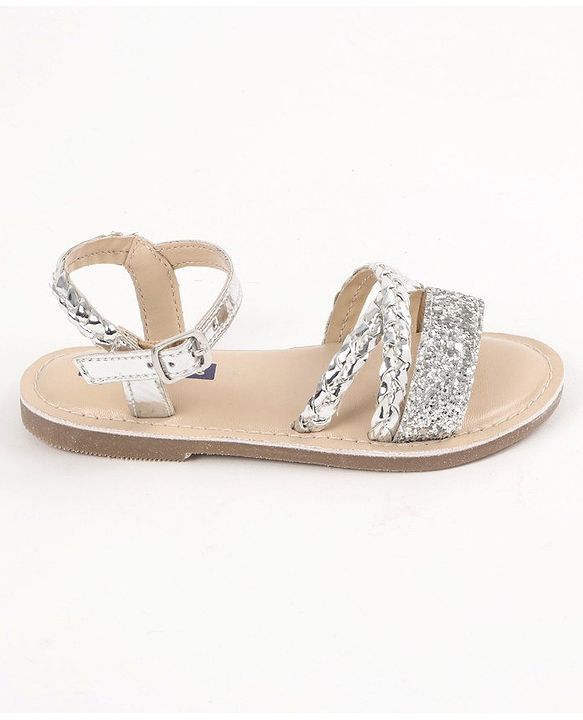 Pine Kids Party Wear Sandals Cutwork Detail - Silver