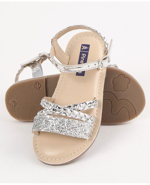 Pine Kids Party Wear Sandals Cutwork Detail - Silver