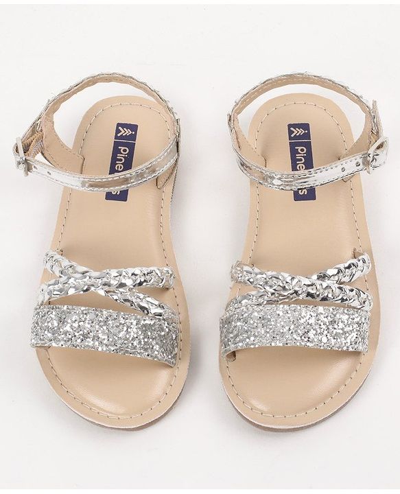 Pine Kids Party Wear Sandals Cutwork Detail - Silver