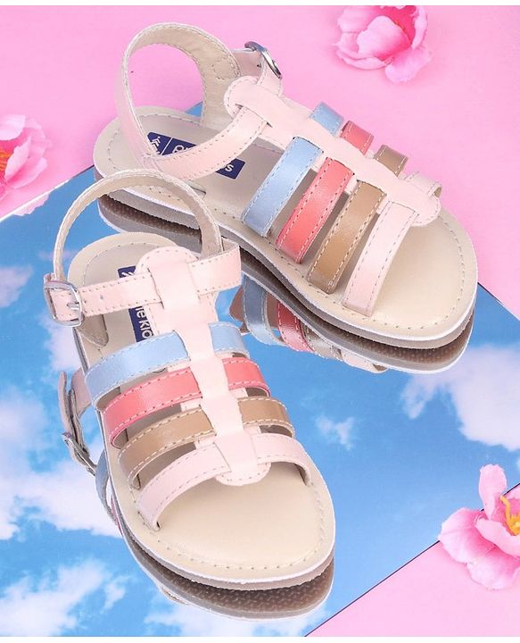 Pine Kids Party Wear Sandals - Pink & Multicolor
