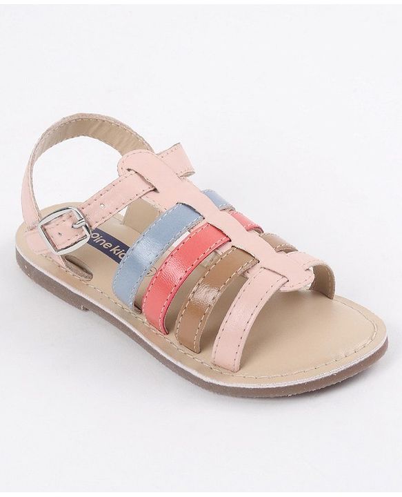 Pine Kids Party Wear Sandals - Pink & Multicolor