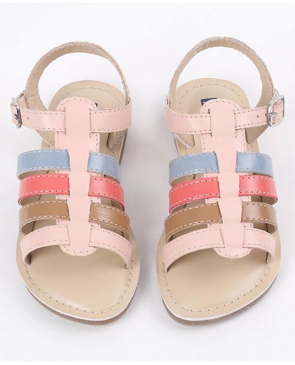 Pine Kids Party Wear Sandals - Pink & Multicolor