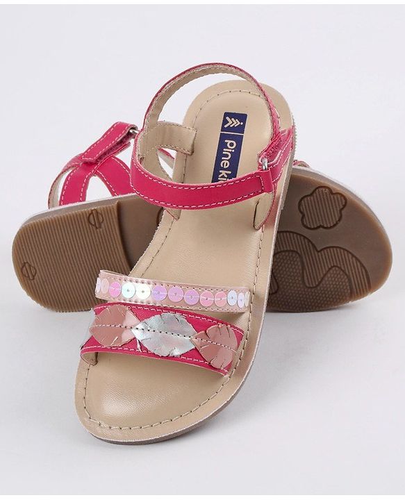 Pine Kids Party Wear Sandals Sequin & Cutwork Detail - Pink