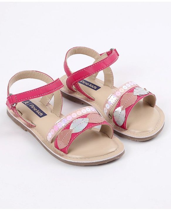 Pine Kids Party Wear Sandals Sequin & Cutwork Detail - Pink