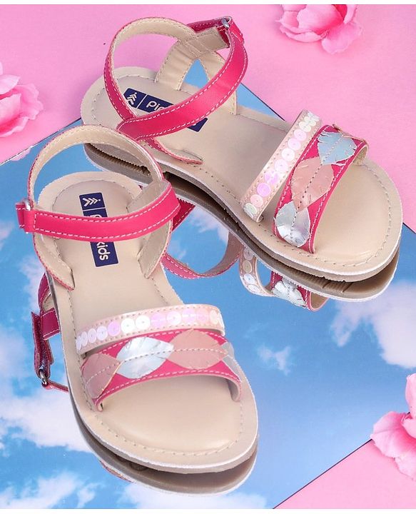 Pine Kids Party Wear Sandals Sequin & Cutwork Detail - Pink