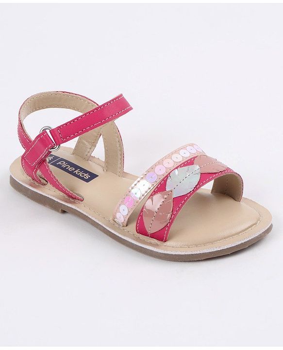 Pine Kids Party Wear Sandals Sequin & Cutwork Detail - Pink