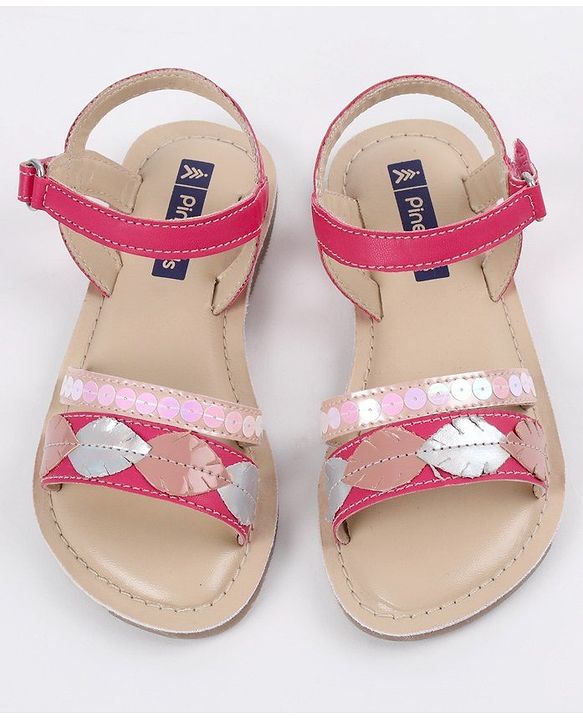 Pine Kids Party Wear Sandals Sequin & Cutwork Detail - Pink