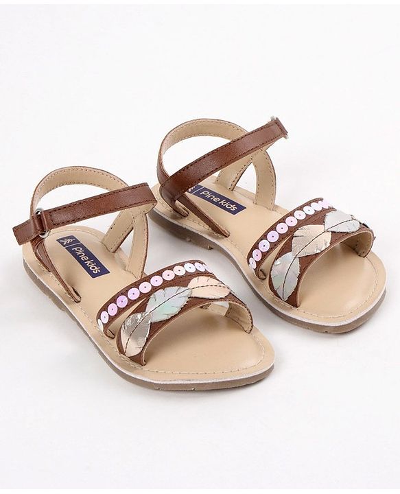 Pine Kids Party Wear Sandals Sequin & Cutwork Detail - Pink
