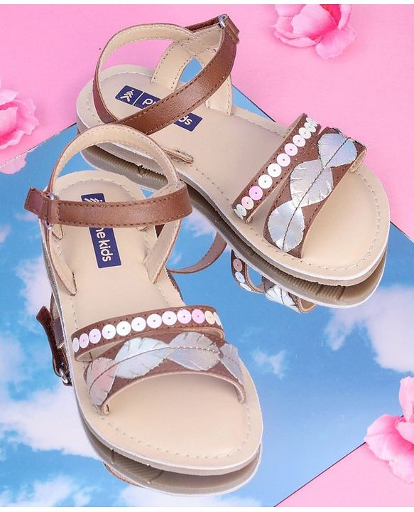 Pine Kids Party Wear Sandals Sequin & Cutwork Detail - Pink