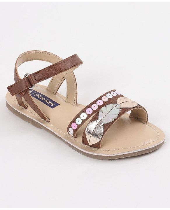 Pine Kids Party Wear Sandals Sequin & Cutwork Detail - Pink