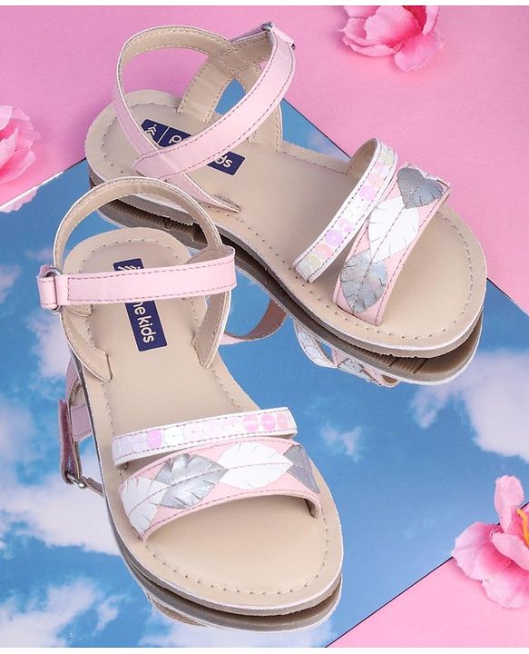 Pine Kids Party Wear Sandals Sequin & Cutwork Detail - Pink