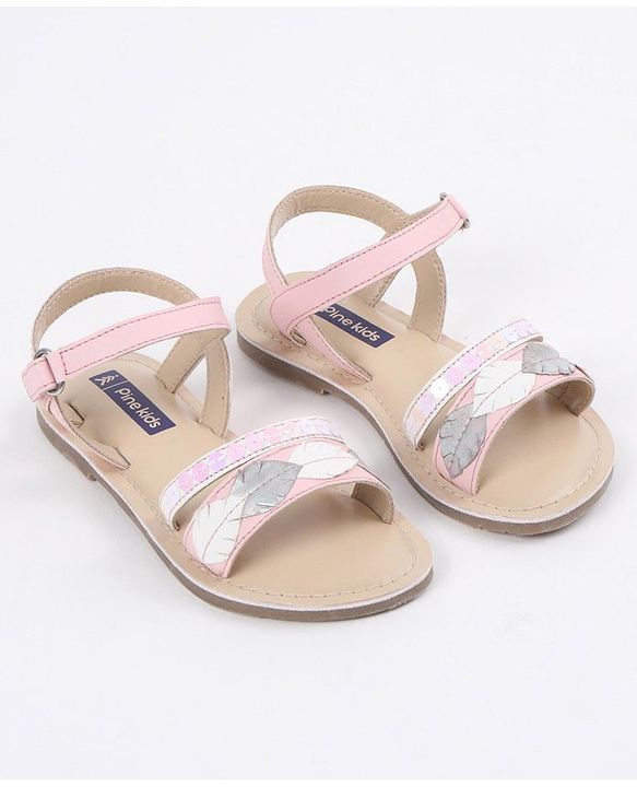 Pine Kids Party Wear Sandals Sequin & Cutwork Detail - Pink