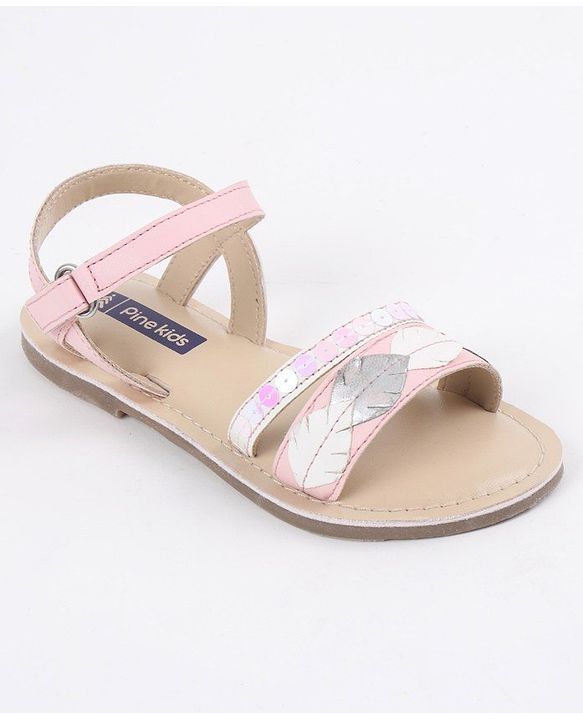 Pine Kids Party Wear Sandals Sequin & Cutwork Detail - Pink
