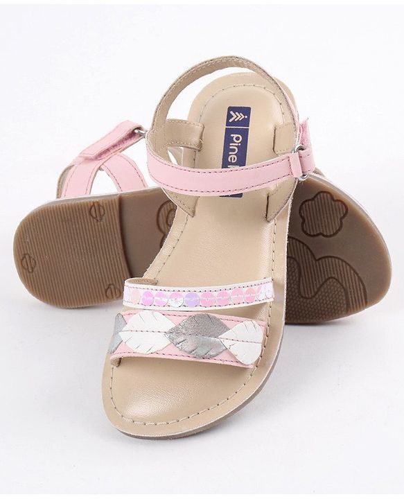 Pine Kids Party Wear Sandals Sequin & Cutwork Detail - Pink