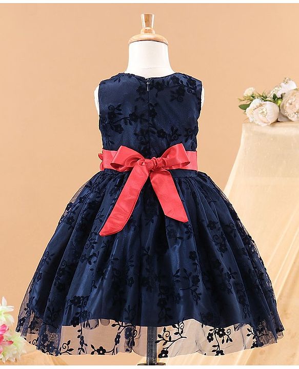 Babyhug Sleeveless Party Wear Embroidered Frock with Corsage - Navy Blue